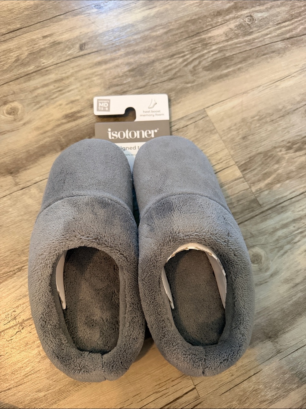 isotoner Plush Gray Slip-On Women's Memory Foam Slippers